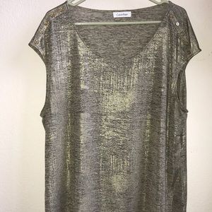 Shiny Gold Calvin Klein cap sleeve top! 2x